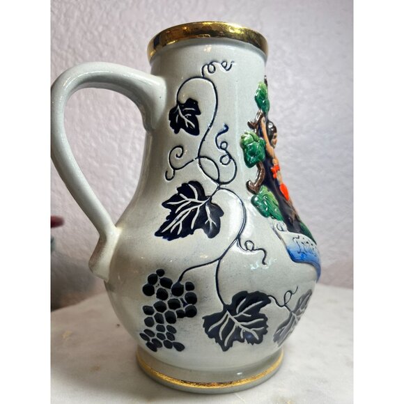 Vtg German Beer Stein Pitcher Gold Trim Embossed Original Thwalt Wein Aus Kuhlen - Picture 5 of 9